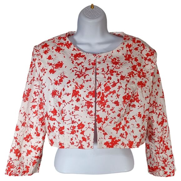 Linen Vibes Crop Jacket Top Long Sleeve Cotton Ivory Red Womens Medium - Picture 1 of 5